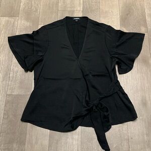 Womens Express‎ Black Wrap Up Kimono Short Sleeve Top Shirt